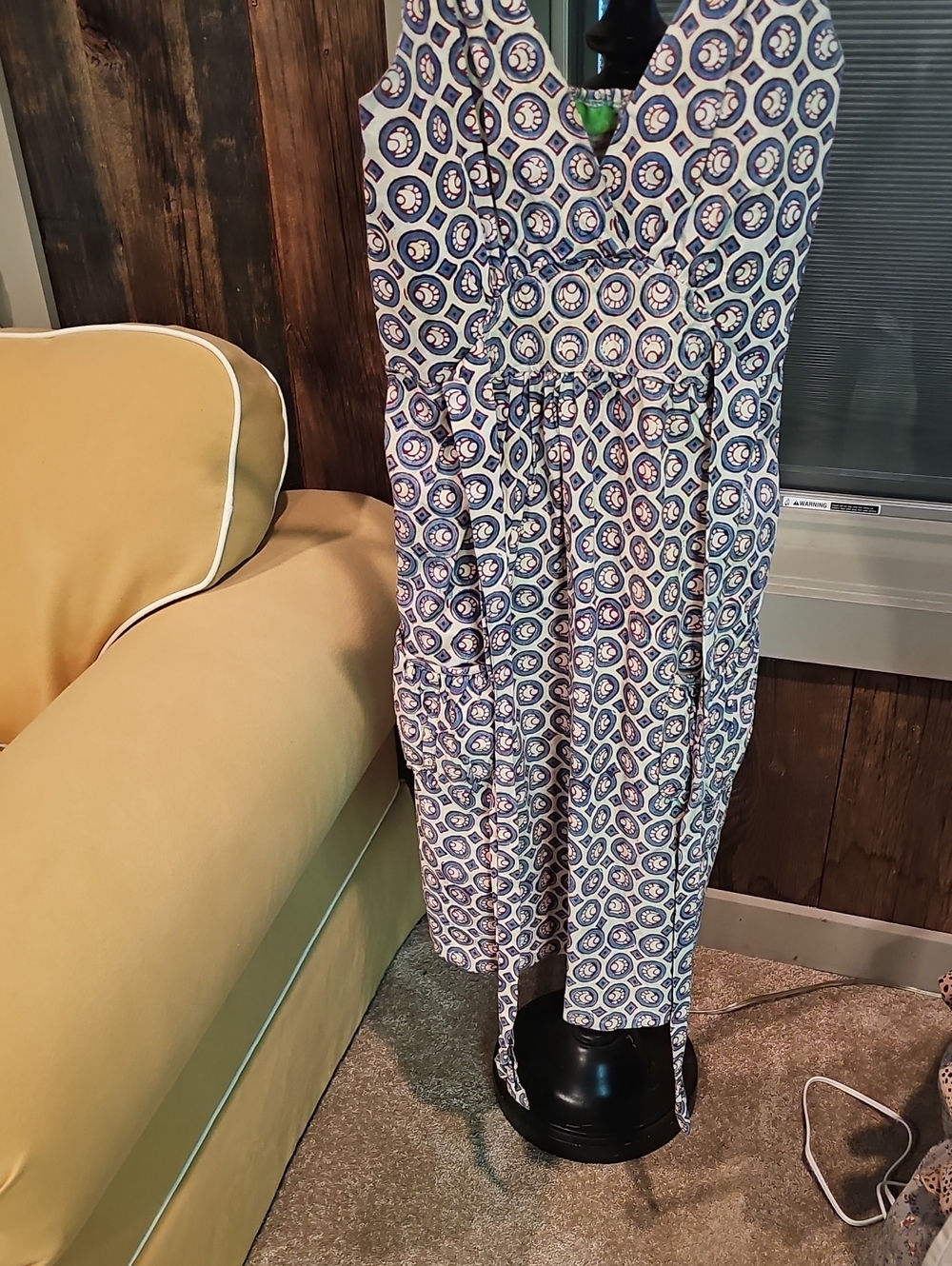 Blue and Cream Printed Maxi Skirt with Gathered Waist
